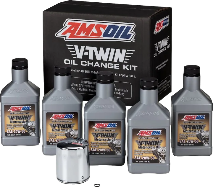 20W-50 Synthetic V-Twin Oil Change Kit - 5 Quarts with Chrome Filter