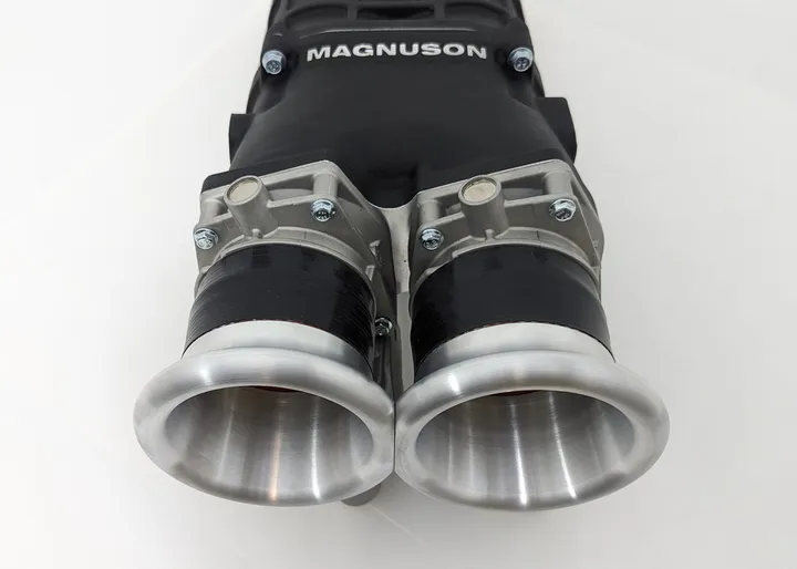 Magnuson S/A, Dual Throttle Inlet, With Dual Raw Billet Aluminum 90mm Flutes