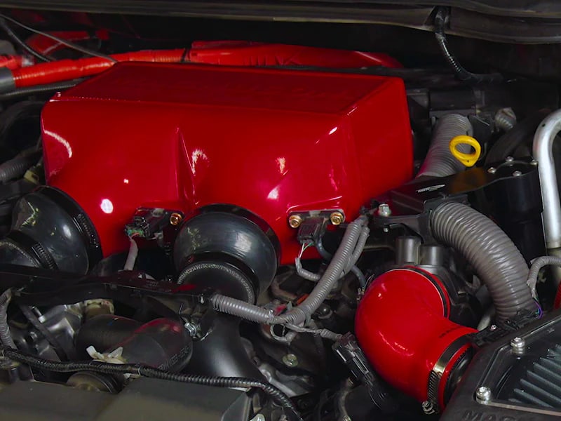 Magnuson charge air cooler installed on a 2022+ Toyota Tundra i-FORCE engine